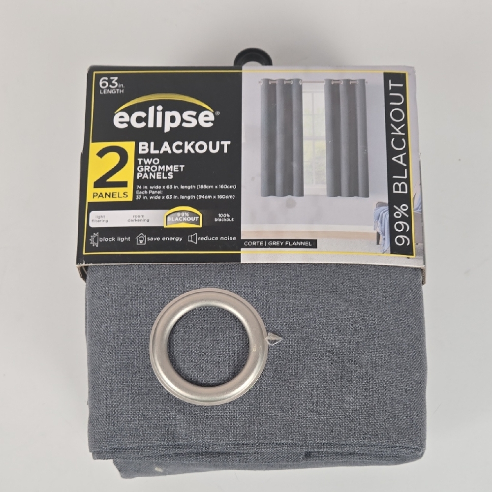 NIP Eclipse Corte Solid Blackout Curtain Panel Pair Grey 37"x63"